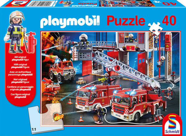Schmidt Kinderpuzzle mit Playmobilfigur 56380 Feuerwehr