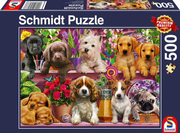 Schmidt Puzzle 58973 Hunde im Regal - 500 Teile