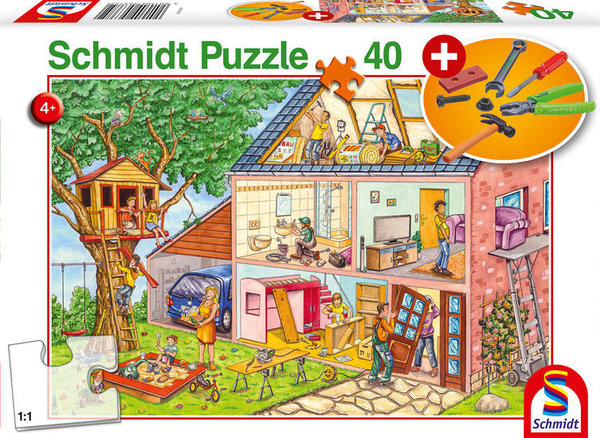 Schmidt Kinderpuzzle mit Werkzeugset 56375 Fleißige Handwerker