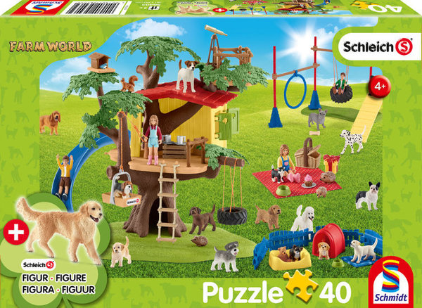 Schmidt Kinderpuzzle mit 1 Schleichfigur 56403 Fröhliche Hunde