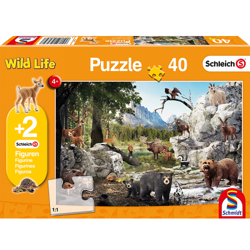 Schmidt Kinderpuzzle mit 2 Schleichfiguren 56239 Die Tiere des Waldes