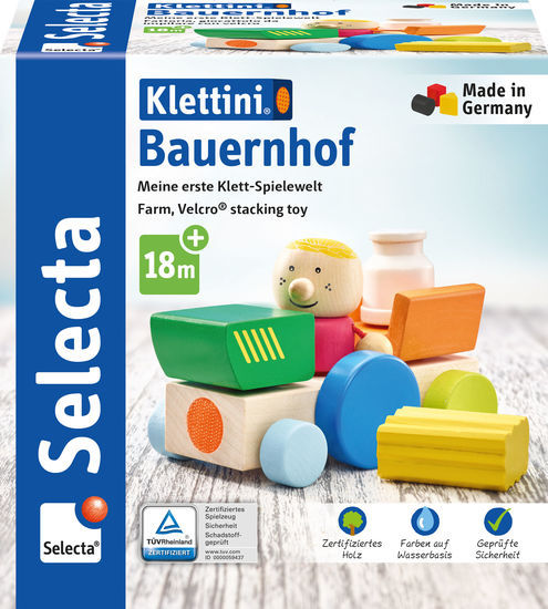 Selecta 62076 Kleinkindwelt Klett- und Stapelspielzeug Klettini Bauernhof
