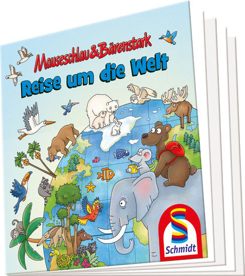 Schmidt Kinderpuzzle mit Wissensbüchlein 56412 Mauseschlau & Bärenstark - Reise um die Welt