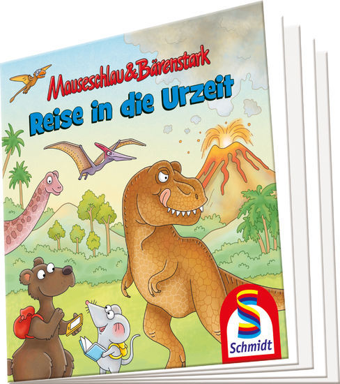 Schmidt Kinderpuzzle mit Wissensbüchlein 56411 Mauseschlau & Bärenstark - Reise in die Urzeit