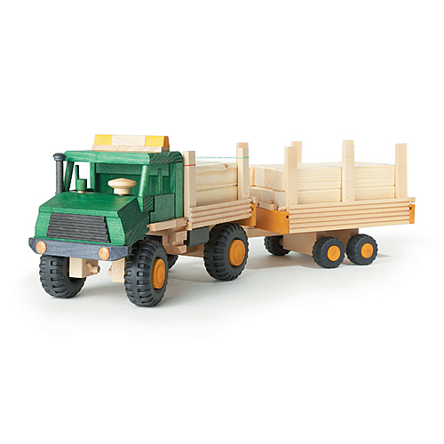 Uniwood 11205 Holzspielzeug Anhänger für Lkw Flachbettauflieger