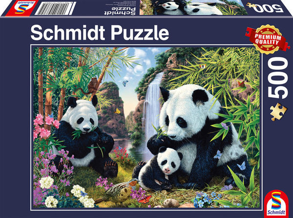 Schmidt Puzzle 57380 Pandafamilie am Wasserfall - 500 Teile